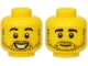 Part No: 3626pb2143  Name: Minifigure, Head Dual Sided Black Eyebrows and Full Beard Stubble, Open Mouth Smile with Teeth / Slight Grin Pattern