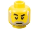 Part No: 3626pb2144  Name: Minifigure, Head Black Eyebrows, Right Raised, Medium Nougat Brow Furrow, Crow's Feet, Light Bluish Gray Beard, White Highlights, Slight Grin Pattern