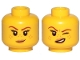 Part No: 3626pb2145  Name: Minifigure, Head Dual Sided Female Reddish Brown Eyebrows, Nougat Freckles and Lips, Small Smirk / Left Eye Squinted Pattern