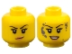 Part No: 3626pb2147  Name: Minifigure, Head Dual Sided Female Black Eyebrows, Eyelashes, Nougat Lips, Smirk / Dark Bluish Gray Splotches and Open Mouth Smile with Teeth Pattern