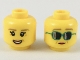 Part No: 3626pb2150  Name: Minifigure, Head Dual Sided Female Dark Tan Eyebrows, Medium Nougat Crow's Feet, Peach Lips, Smile / Dark Turquoise Sunglasses Pattern