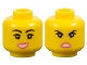 Part No: 3626pb2263  Name: Minifigure, Head Dual Sided Female Black Eyebrows, Eyelashes, Freckles, Dark Pink Lips, Lopsided Open Mouth Smile Large with Teeth / Angry Pattern
