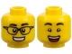 Part No: 3626pb2323  Name: Minifigure, Head Dual Sided Black Eyebrows, Black Glasses and Smile with Teeth / Raised Eyebrows and Open Mouth Smile Pattern