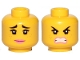 Part No: 3626pb2430  Name: Minifigure, Head Dual Sided Female Black Raised Eyebrows, Freckles, Eyelashes, Pink Lips, Smile / Furious Pattern (Lucy)