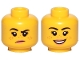 Part No: 3626pb2455  Name: Minifigure, Head Dual Sided Female, Freckles, Pink Lips, Raised Right Eyebrow, Grumpy / Smile Pattern