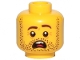 Part No: 3626pb2456  Name: Minifigure, Head Dark Brown Beard Stubble, Dark Brown Eyebrows, Left Raised, Open Mouth, Teeth and Tongue, Scared Pattern