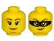 Part No: 3626pb2535  Name: Minifigure, Head Dual Sided Female Brown Eyebrows, Peach Lips, Chin Dimple and Closed Mouth Smirk / Black Mask Pattern