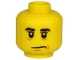 Part No: 3626pb2536  Name: Minifigure, Head Black Eyebrows, Black Eyes with White Pupils, Chin Dimple, Sad Mouth Pattern