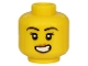 Part No: 3626pb2537  Name: Minifigure, Head Female Black Eyebrows, Eyelashes, Medium Nougat Lips, Lopsided Open Mouth with Teeth, Scared Pattern