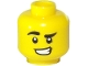 Part No: 3626pb2539  Name: Minifigure, Head Black Eyebrows, Left Lowered, Lopsided Grin, Sly Expression Pattern