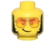 Part No: 3626pb2540  Name: Minifigure, Head Dark Orange Eyebrows and Eyes, Gold Sunglasses with Orange Lenses, Black Thick Sideburns, Lopsided Grin Pattern