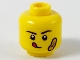Part No: 3626pb2603  Name: Minifigure, Head Black Eyebrows, Red Tongue Sticking Out, Medium Nougat Bandage on Left Cheek Pattern