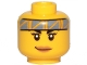 Part No: 3626pb2618  Name: Minifigure, Head Female Black Eyebrows, Medium Nougat Lips, Sand Blue Headband with Bright Light Orange Stripes, Smile Pattern