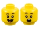 Part No: 3626pb2648  Name: Minifigure, Head Dual Sided Child Black Eyebrows, Open Mouth Smile with Buck Teeth and Tongue / Surprised Pattern