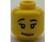 Part No: 3626pb2664  Name: Minifigure, Head Female Black Eyebrows Raised, Eyelashes, Medium Nougat Lips, Lopsided Grin with Dimples Pattern