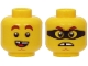 Part No: 3626pb2667  Name: Minifigure, Head Dual Sided Reddish Brown Thick Eyebrows, Chin Dimple, Open Mouth Smile with Tongue / Angry with Black Mask Pattern