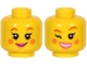 Part No: 3626pb2713  Name: Minifigure, Head Dual Sided Female, Reddish Brown Eyebrows, Nougat Cheeks, Dark Pink Lips, Smile / Open Mouth and Winking Pattern (BAM)