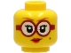 Part No: 3626pb2725  Name: Minifigure, Head Female Dark Orange Eyebrows, Glasses Round with White Lenses and Dark Red Frames, Beauty Mark, Red Lips, Smile Pattern