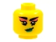 Part No: 3626pb2817  Name: Minifigure, Head Female Black Eyebrows, Coral Eye Shadow, Smirk with Dark Turquoise Lips Pattern