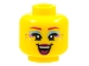 Part No: 3626pb2818  Name: Minifigure, Head Female Magenta Eyebrows, Metallic L Blue and Medium Lavender Eye Shadow, Spots, Magenta Lips, Singing Open Mouth Pattern
