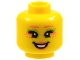 Part No: 3626pb2819  Name: Minifigure, Head Female Coral Eyebrows, Dots and Lips, Black Eyelashes, Lower Eyelids, Lime Eye Shadow, Open Mouth Smile with Teeth Pattern