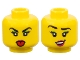 Part No: 3626pb2901  Name: Minifigure, Head Female Black Eyebrows and Eyelashes, Bright Green Eye Shadow, Magenta Lips, Angry with Red Tongue Sticking Out / Lopsided Open Mouth Smile with Top Teeth Pattern