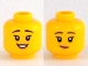 Part No: 3626pb2932  Name: Minifigure, Head Dual Sided Female Black Eyebrows, Eyelashes, Nougat Lips, Open Mouth Smile with Teeth / Lopsided Grin Pattern
