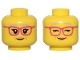 Part No: 3626pb2933  Name: Minifigure, Head Dual Sided Female Light Bluish Gray Eyebrows, Black Eyelashes, Magenta Glasses, Nougat Lips and Dimples, Grin, Open Eyes / Closed Eyes Pattern