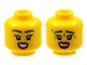 Part No: 3626pb2958  Name: Minifigure, Head Dual Sided Female Black Eyebrows, Red Lips, Smile with Teeth / Worried with Sweat Pattern