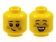 Part No: 3626pb2962  Name: Minifigure, Head Dual Sided Child Female Black Eyebrows, Eyelashes, Bright Light Orange Lips and Circles on Cheeks, Medium Nougat Freckles, Lopsided Grin / Closed Eyes and Open Mouth Smile with Top Teeth, Braces, and Red Tongue Pattern