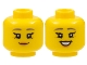 Part No: 3626pb2964  Name: Minifigure, Head Dual Sided Female Dark Bluish Gray Eyebrows, Black Eyelashes, Medium Nougat Lips, Grin / Open Mouth Smile with Teeth Pattern