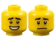 Part No: 3626pb2974  Name: Minifigure, Head Dual Sided Black Eyebrows, Medium Nougat Freckles and Eye Bags, Open Mouth Smile with Teeth / Worried Pattern