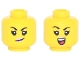 Part No: 3626pb2985  Name: Minifigure, Head Dual Sided Female, Black Eyebrows, Bright Pink Lips, Smirk / Open Smile with Teeth and Red Tongue Pattern
