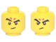 Part No: 3626pb2987  Name: Minifigure, Head Dual Sided Black Eyebrows and Eyes, 2 Red Spots, Eyebrow Raised Smirk / Angry Pattern