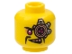 Part No: 3626pb3038  Name: Minifigure, Head Alien with Cyborg Eyepiece, Magenta Eye, Copper Teeth, Black Fu Manchu Moustache Pattern