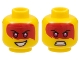 Part No: 3626pb3047  Name: Minifigure, Head Dual Sided Female, Large Red Tattoo, Magenta Eyes, Peach Lips, Smile / Scowl Pattern (Harumi)