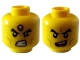 Part No: 3626pb3072  Name: Minifigure, Head Dual Sided Black Thick Eyebrows, Cheek Lines, Bared Teeth with Forehead Jewel / Open Mouth with Red Tongue Pattern