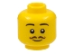 Part No: 3626pb3075  Name: Minifigure, Head Black Eyebrows, Dark Brown Thin Curly Moustache, Grin Pattern
