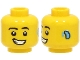 Part No: 3626pb3081  Name: Minifigure, Head Black Eyebrows, Bright Light Blue Hearing Aid on Left, Lopsided Open Mouth Smile with Teeth Pattern