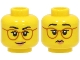 Part No: 3626pb3082  Name: Minifigure, Head Dual Sided Female Black Eyebrows, Dark Orange Glasses, Medium Nougat Lips, Lopsided Grin / Frown Pattern