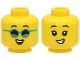 Part No: 3626pb3083  Name: Minifigure, Head Dual Sided Child, Black Eyebrows, Open Mouth Smile with Teeth, with / without Dark Turquoise Glasses Pattern