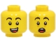 Part No: 3626pb3084  Name: Minifigure, Head Dual Sided Black Eyebrows, Open Mouth with Teeth and Tongue, Wide Smile / Scared Pattern