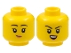 Part No: 3626pb3086  Name: Minifigure, Head Dual Sided Child Female Black Eyebrows, Peach Lips, Lopsided Grin / Open Smile with Teeth Pattern