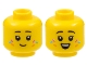 Part No: 3626pb3091  Name: Minifigure, Head Dual Sided Child Female Black Eyebrows, Dark Azure, Orange, and Magenta Sprinkles, Grin / Open Smile with Teeth Pattern