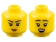 Part No: 3626pb3185  Name: Minifigure, Head Dual Sided Female Black Eyebrows, Medium Nougat Lips, Neutral / Open Mouth Smile with Top Teeth Pattern