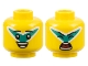 Part No: 3626pb3194  Name: Minifigure, Head Dual Sided Black Eyebrows, Dark Turquoise and White 'V' Facepaint, Open Smile / Singing with Closed Eyes Pattern