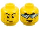 Part No: 3626pb3197  Name: Minifigure, Head Dual Sided Black Arched Eyebrows, Cheek Lines and Chin Dimple, Lopsided Grin / Metallic Light Blue Glasses (Visor) Pattern