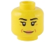 Part No: 3626pb3202  Name: Minifigure, Head Female Black Eyebrows, Eyelashes, Medium Nougat Dimples, Nougat Lips, Grin Pattern