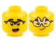 Part No: 3626pb3203  Name: Minifigure, Head Dual Sided Black Eyebrows, Black and Gold Glasses and Open Mouth / Rabbit Glasses Winking with Lopsided Grin Pattern