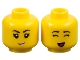 Part No: 3626pb3204  Name: Minifigure, Head Dual Sided Female Black Eyebrows, Bright Pink Lips, Small Grin / Closed Eyes and Open Mouth with Red Tongue Pattern